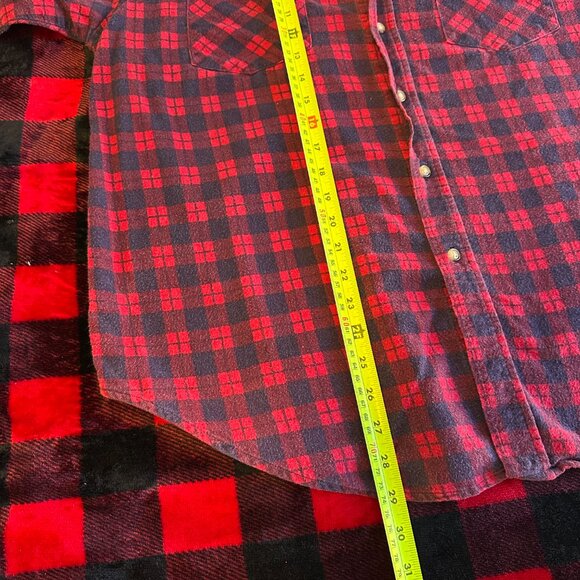 Basic Editions Casual Button Down Mens Large Red Plaid Rugged Flannel Shirt - Picture 5 of 5